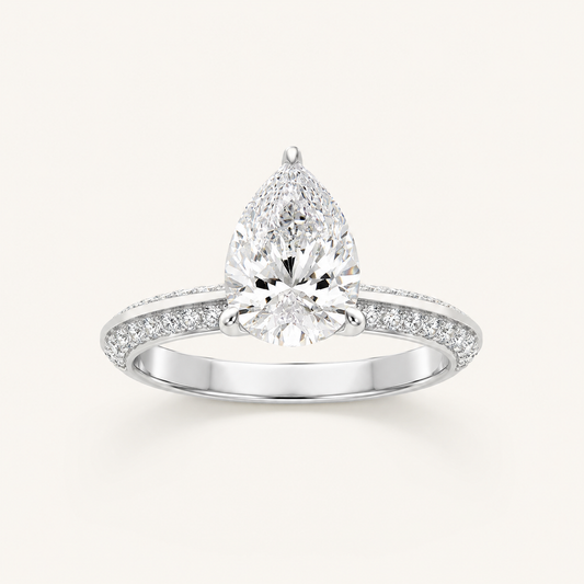 2.00 CT Pear Cut Lab Grown Diamond Micro Pave Knife Edge Solitaire Ring