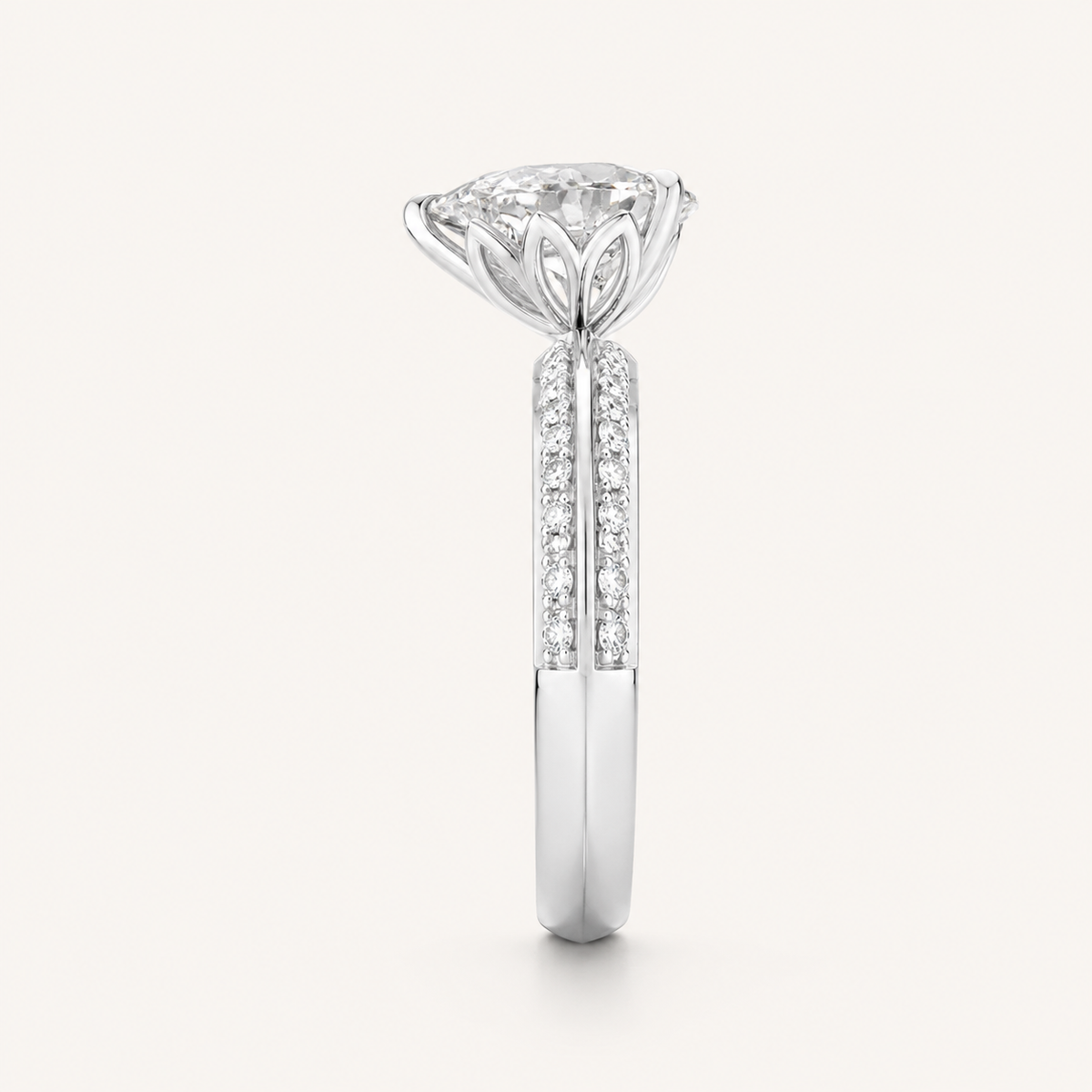 2.00 CT Pear Cut Lab Grown Diamond Micro Pave Knife Edge Solitaire Ring