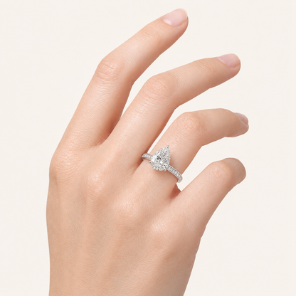 2.00 CT Pear Cut Lab Grown Diamond Micro Pave Knife Edge Solitaire Ring