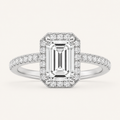 2.5CT Emerald Cut Lab Grown Diamond Halo Accented Engagement Ring
