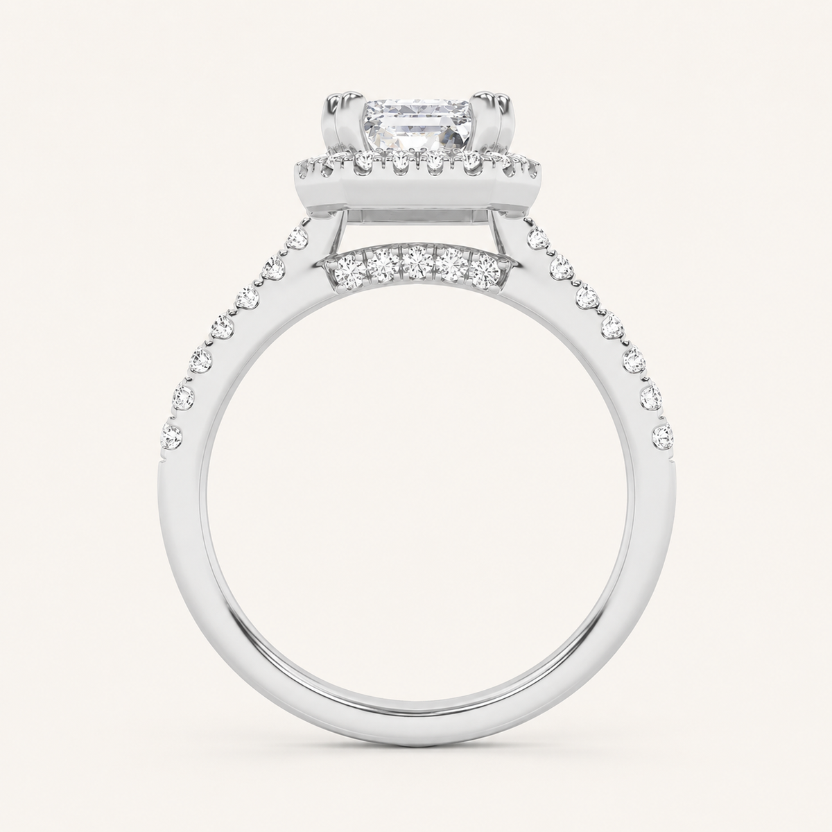 2.5CT Emerald Cut Lab Grown Diamond Halo Accented Engagement Ring