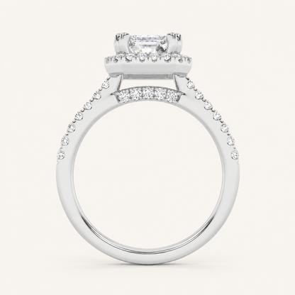 2.5CT Emerald Cut Lab Grown Diamond Halo Accented Engagement Ring