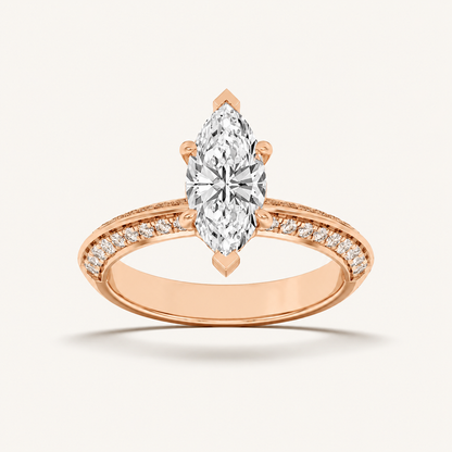 2.00 CT Marquise Cut Lab Grown Diamond Micro Pave Knife Edge Solitaire Ring