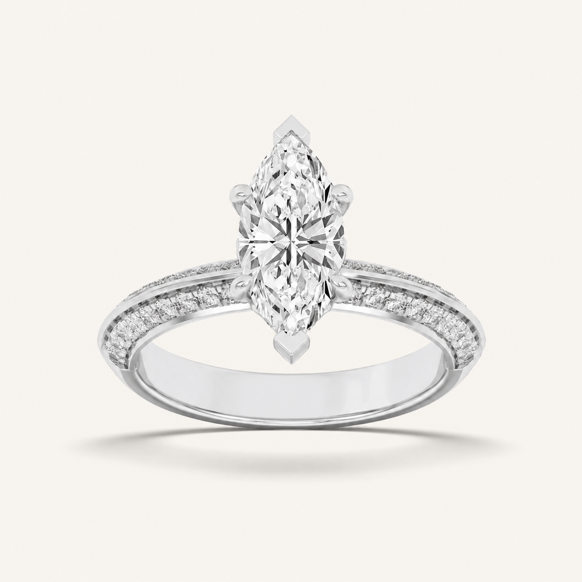 2.00 CT Marquise Cut Lab Grown Diamond Micro Pave Knife Edge Solitaire Ring