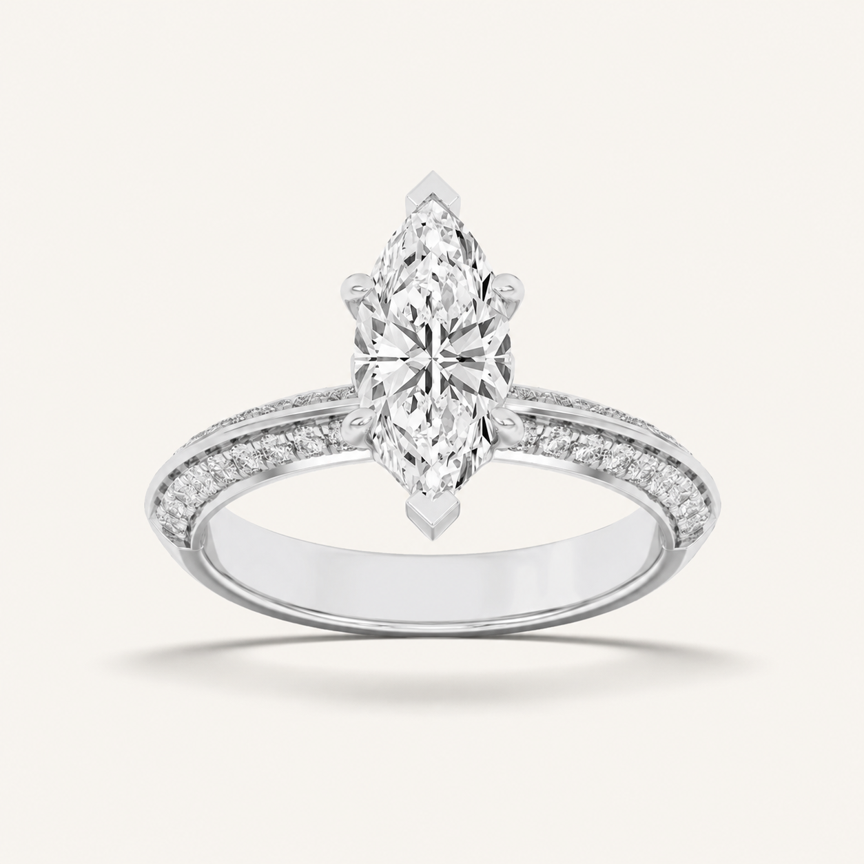 2.00 CT Marquise Cut Lab Grown Diamond Micro Pave Knife Edge Solitaire Ring