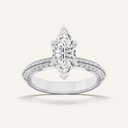 2.00 CT Marquise Cut Lab Grown Diamond Micro Pave Knife Edge Solitaire Ring