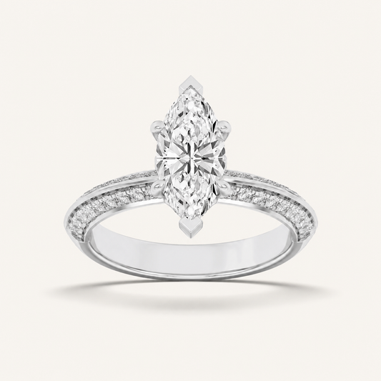 2.00 CT Marquise Cut Lab Grown Diamond Micro Pave Knife Edge Solitaire Ring