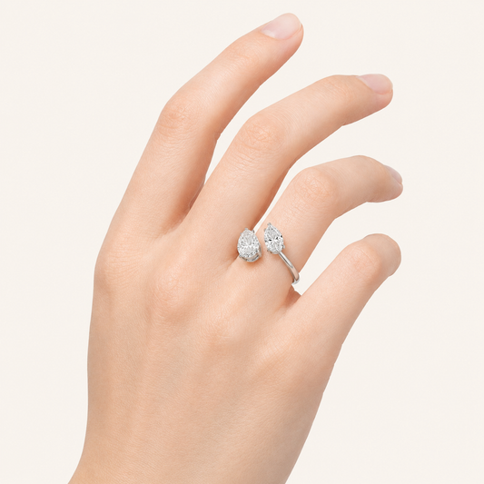 3.00 CT Oval Cut And Pear Cut Lab Grown Diamond Toi et Moi Ring
