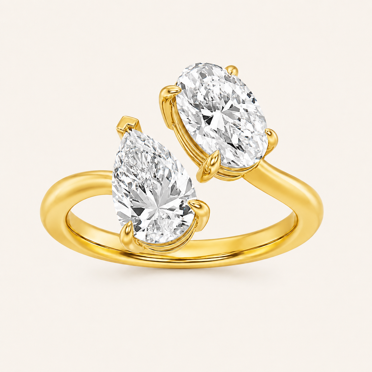 3.00 CT Oval Cut And Pear Cut Lab Grown Diamond Toi et Moi Ring
