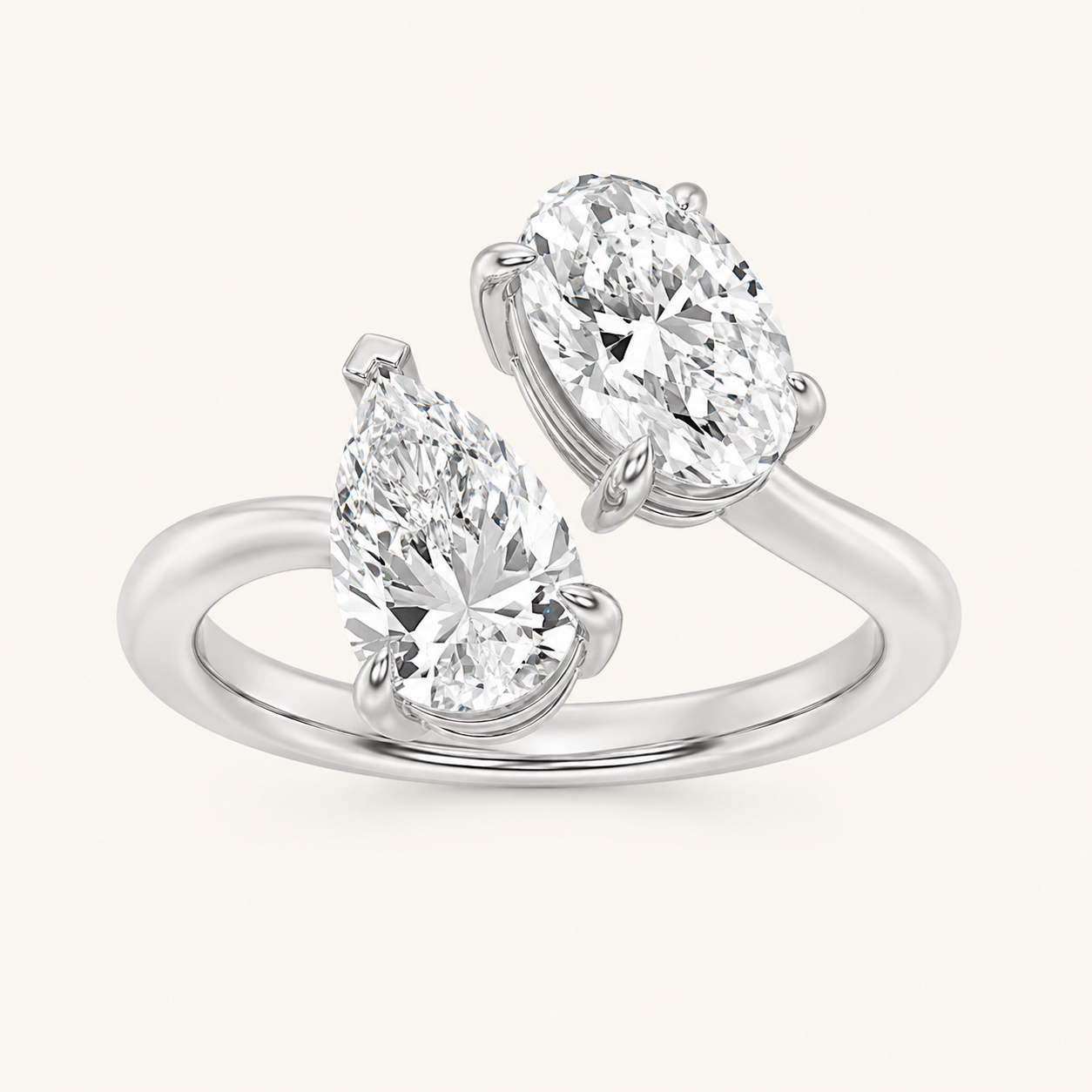 3.00 CT Oval Cut And Pear Cut Lab Grown Diamond Toi et Moi Ring