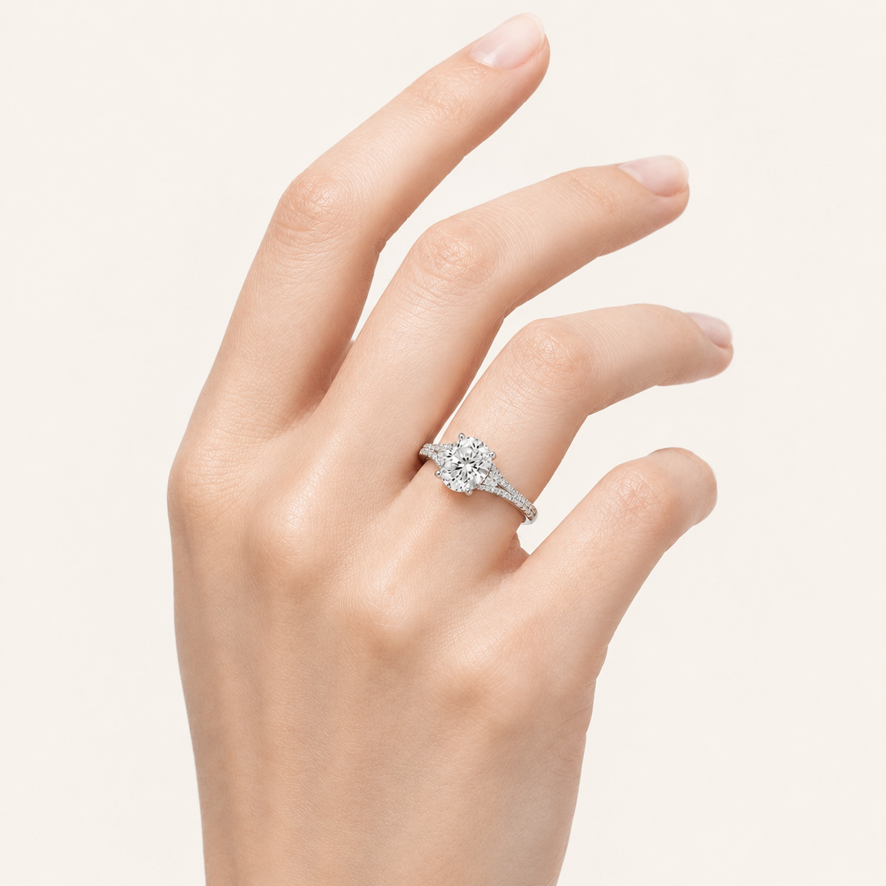 2CT Round Cut Lab Grown Diamond Split Shank Trellis Engagement Ring