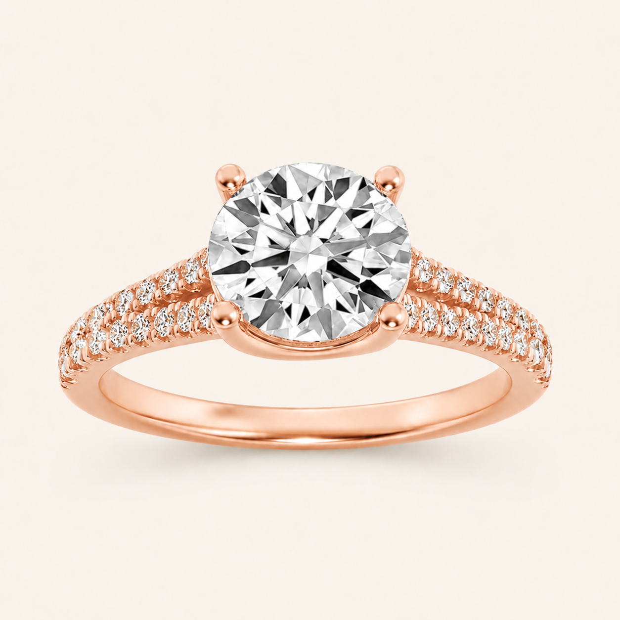 2CT Round Cut Lab Grown Diamond Split Shank Trellis Engagement Ring