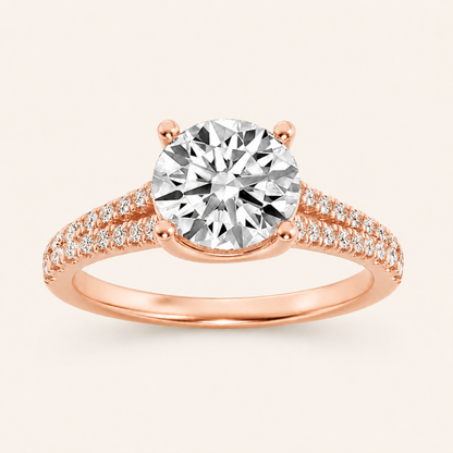 2CT Round Cut Lab Grown Diamond Split Shank Trellis Engagement Ring