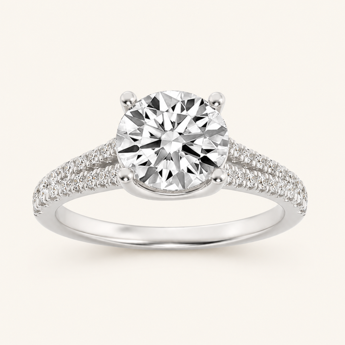 2CT Round Cut Lab Grown Diamond Split Shank Trellis Engagement Ring