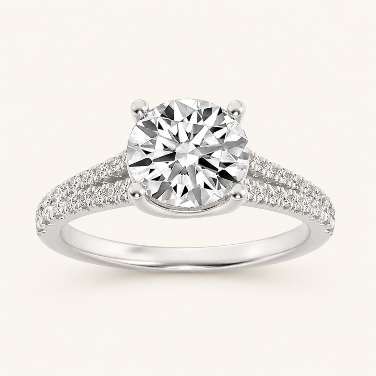 2CT Round Cut Lab Grown Diamond Split Shank Trellis Engagement Ring