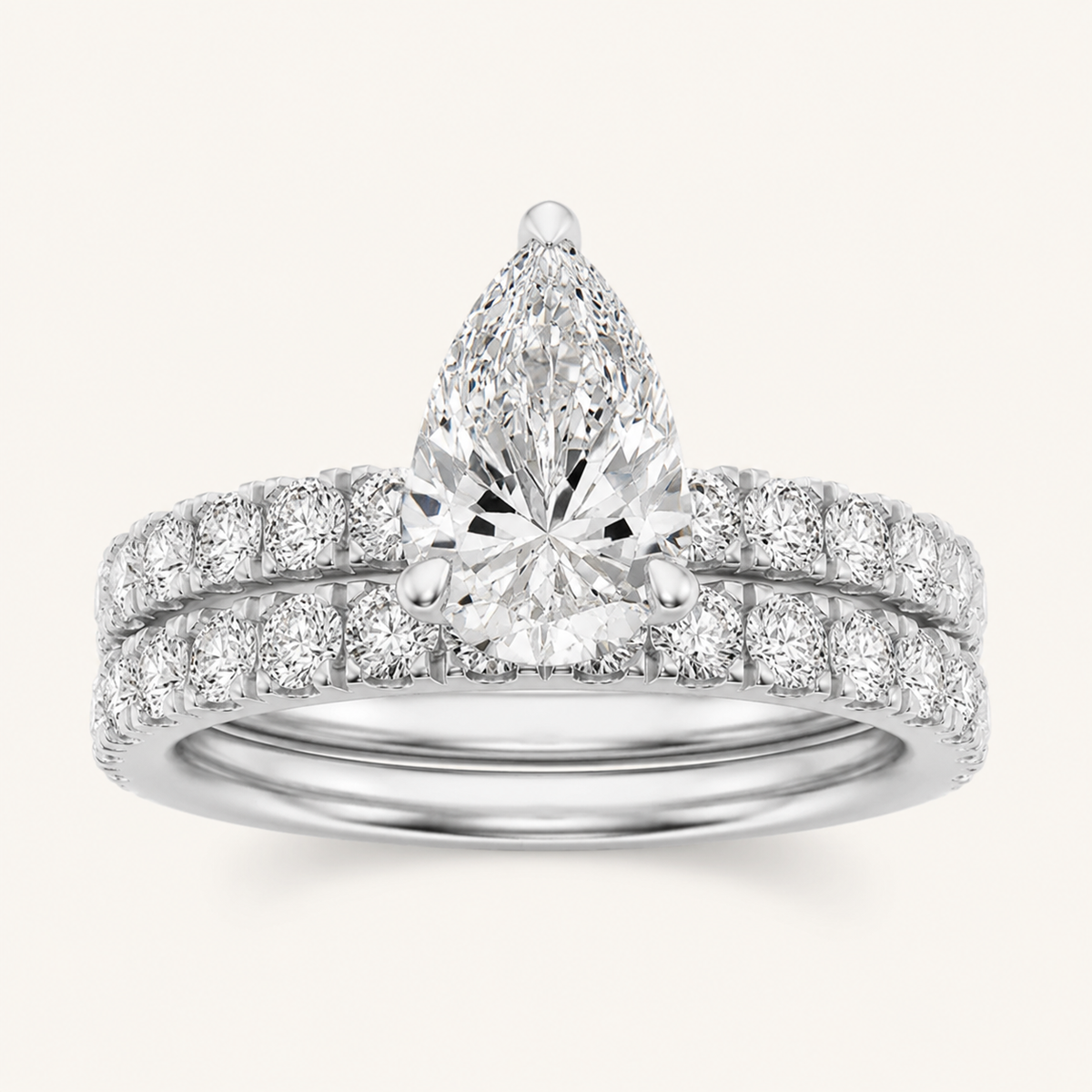 2CT Pear Cut Lab Grown Diamond Classic Accented Bridal Set