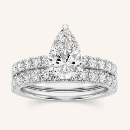 2CT Pear Cut Lab Grown Diamond Classic Accented Bridal Set