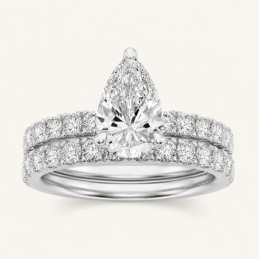 2CT Pear Cut Lab Grown Diamond Classic Accented Bridal Set