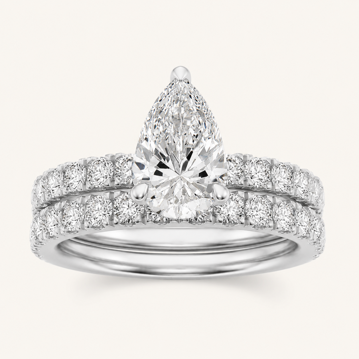 2CT Pear Cut Lab Grown Diamond Classic Accented Bridal Set