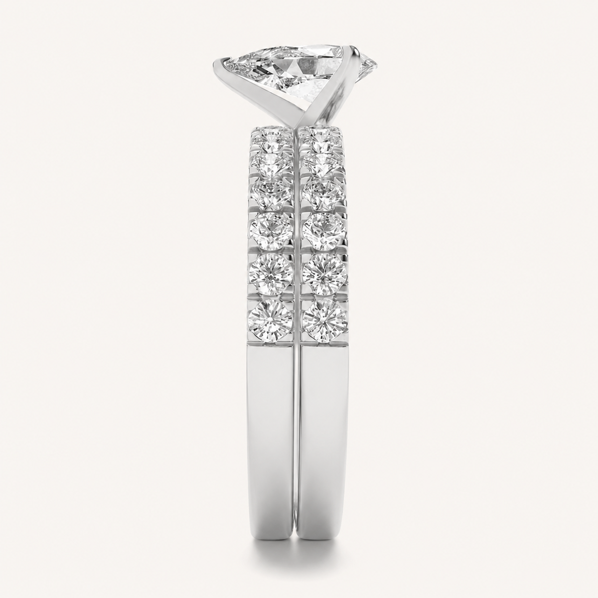 2CT Pear Cut Lab Grown Diamond Classic Accented Bridal Set