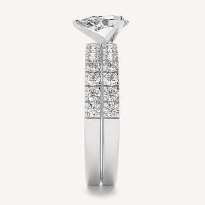 2CT Pear Cut Lab Grown Diamond Classic Accented Bridal Set