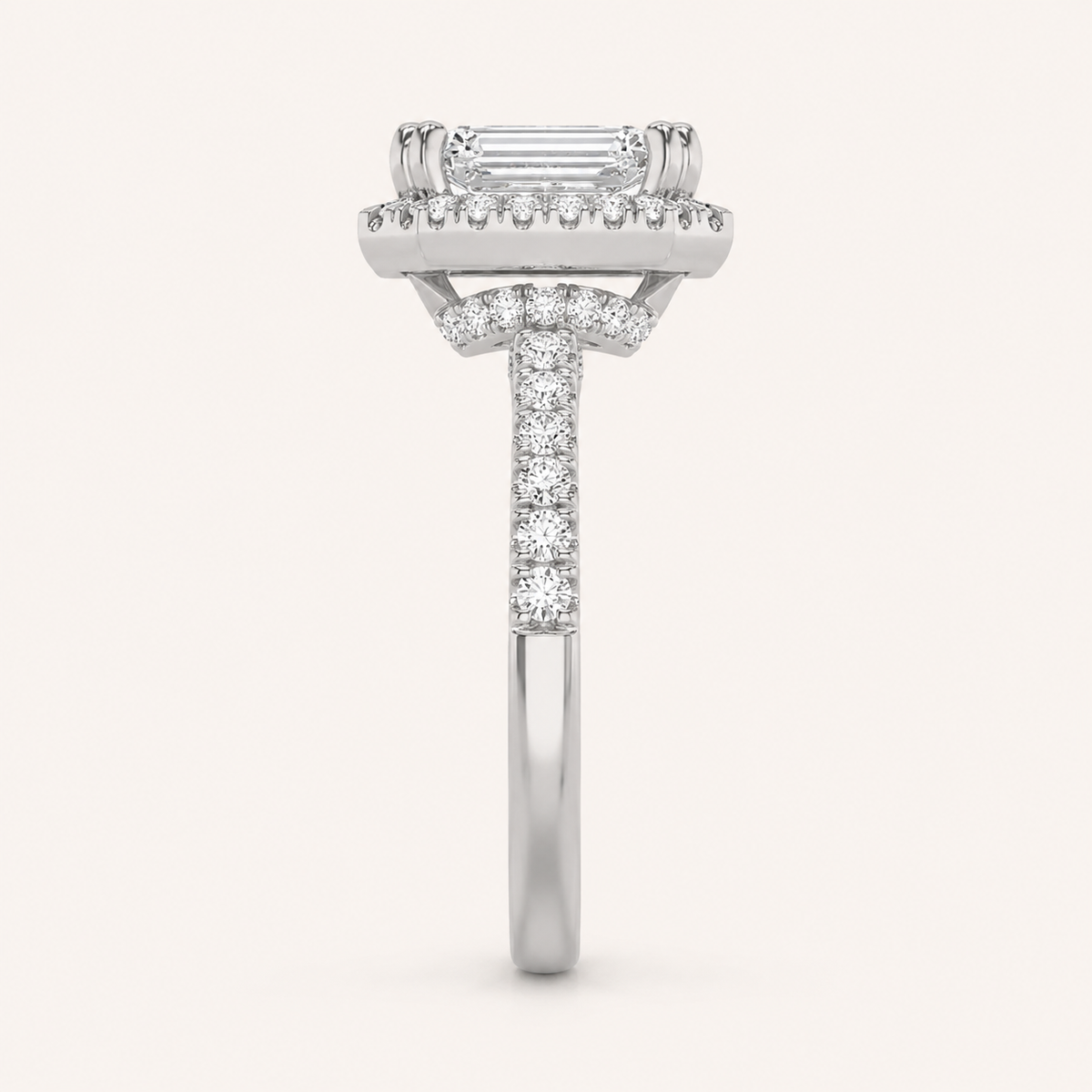 2.5CT Emerald Cut Lab Grown Diamond Halo Accented Engagement Ring