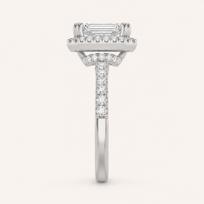 2.5CT Emerald Cut Lab Grown Diamond Halo Accented Engagement Ring