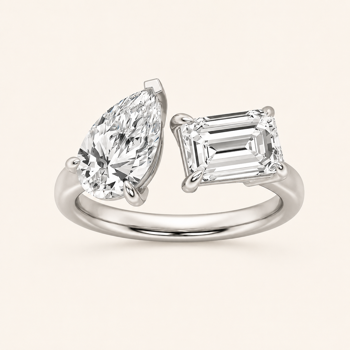 3.00 CT Emerald Cut  And Pear CutLab Grown Diamond Toi et Moi Ring