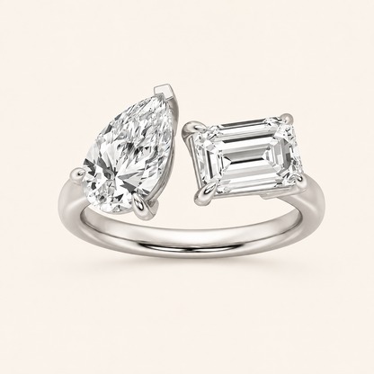 3.00 CT Emerald Cut  And Pear CutLab Grown Diamond Toi et Moi Ring