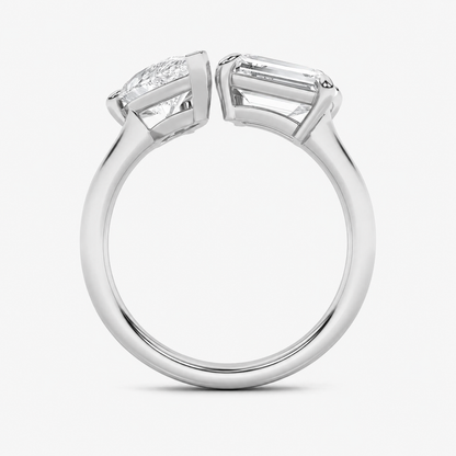 3.00 CT Emerald Cut  And Pear CutLab Grown Diamond Toi et Moi Ring