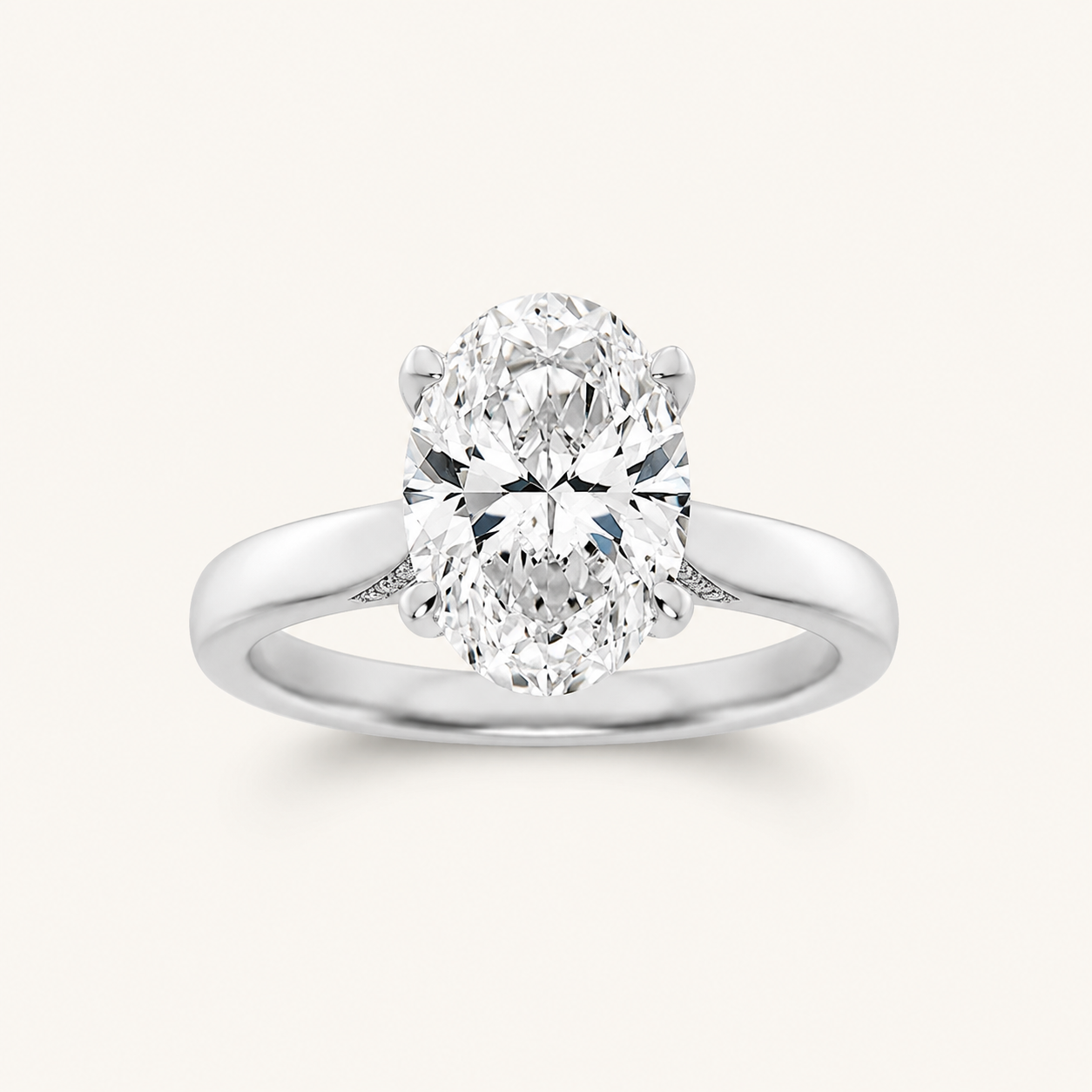 2.00 CT Oval Cut Lab Grown Diamond Petite Shank Solitaire Ring
