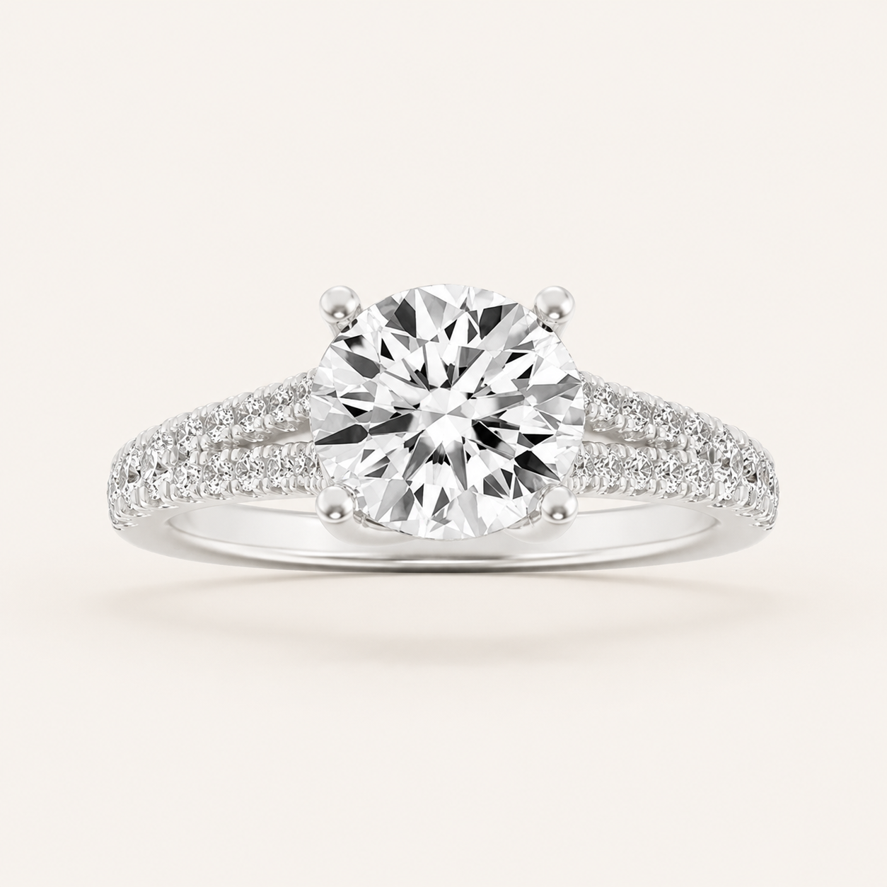 4CT Round Cut Lab Grown Diamond Split Shank Trellis Engagement Ring