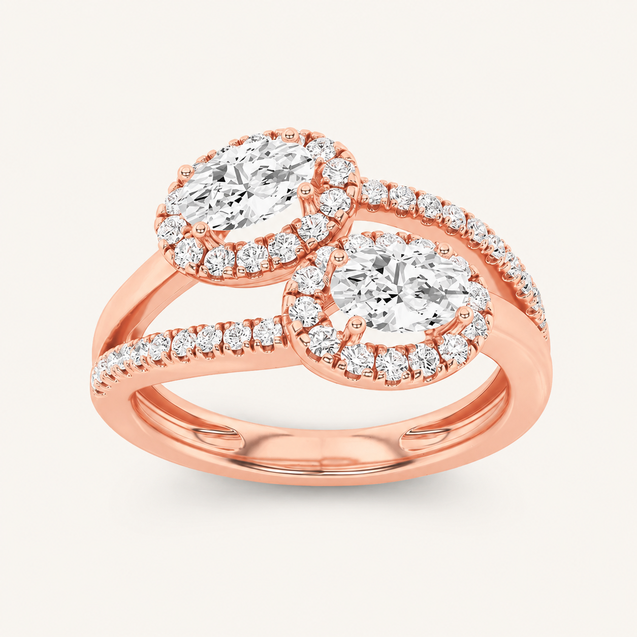1.00 CT Oval Cut Lab Grown Diamond Accented Toi et Moi Ring