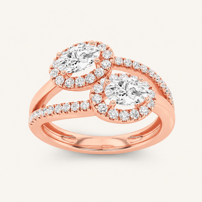1.00 CT Oval Cut Lab Grown Diamond Accented Toi et Moi Ring