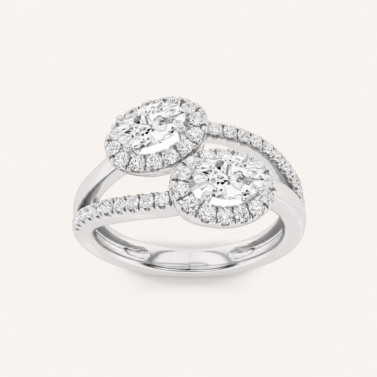 1.00 CT Oval Cut Lab Grown Diamond Accented Toi et Moi Ring
