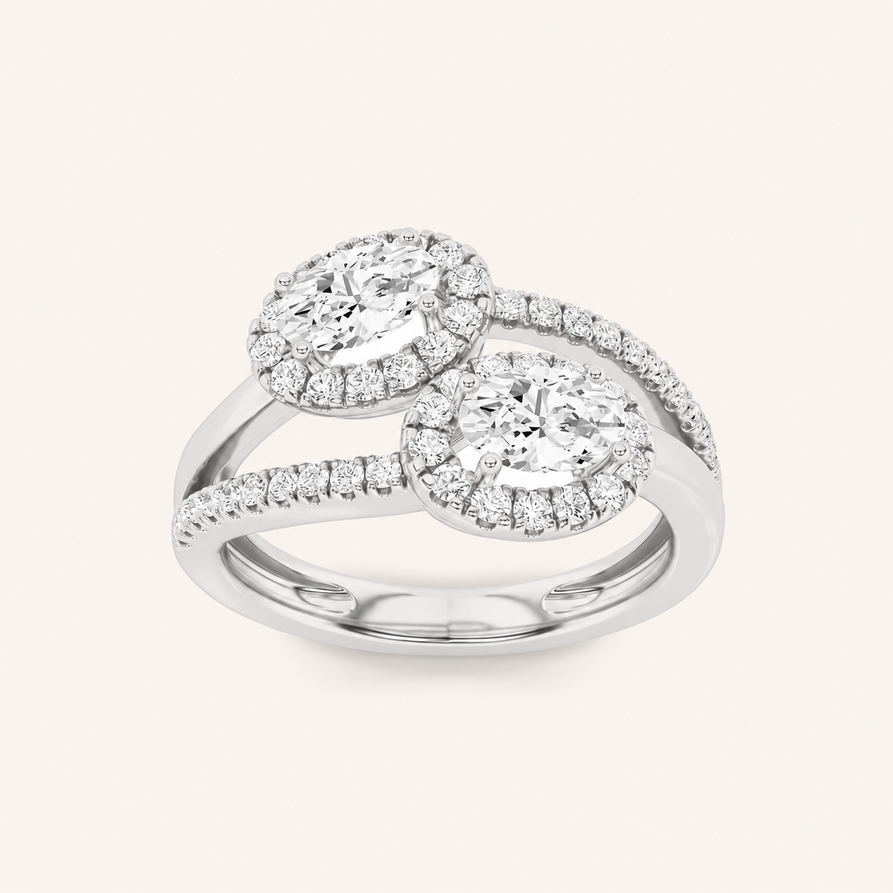1.00 CT Oval Cut Lab Grown Diamond Accented Toi et Moi Ring