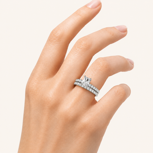 2CT Radiant Cut Lab Grown Diamond Classic Accented Bridal Set