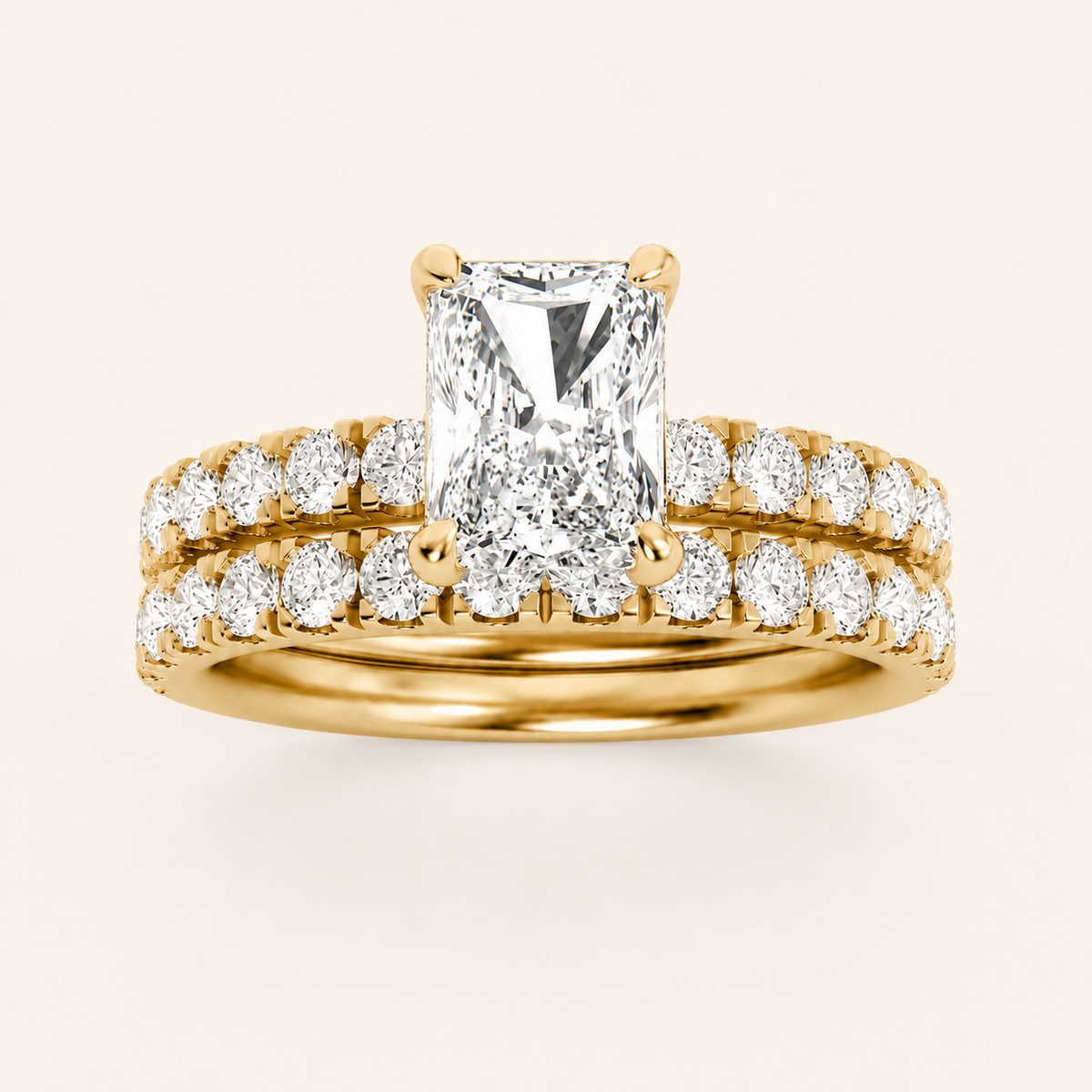 2CT Radiant Cut Lab Grown Diamond Classic Accented Bridal Set