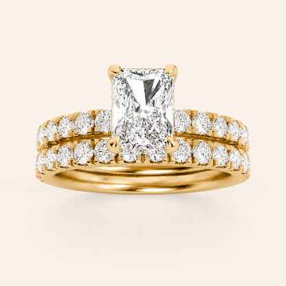 2CT Radiant Cut Lab Grown Diamond Classic Accented Bridal Set