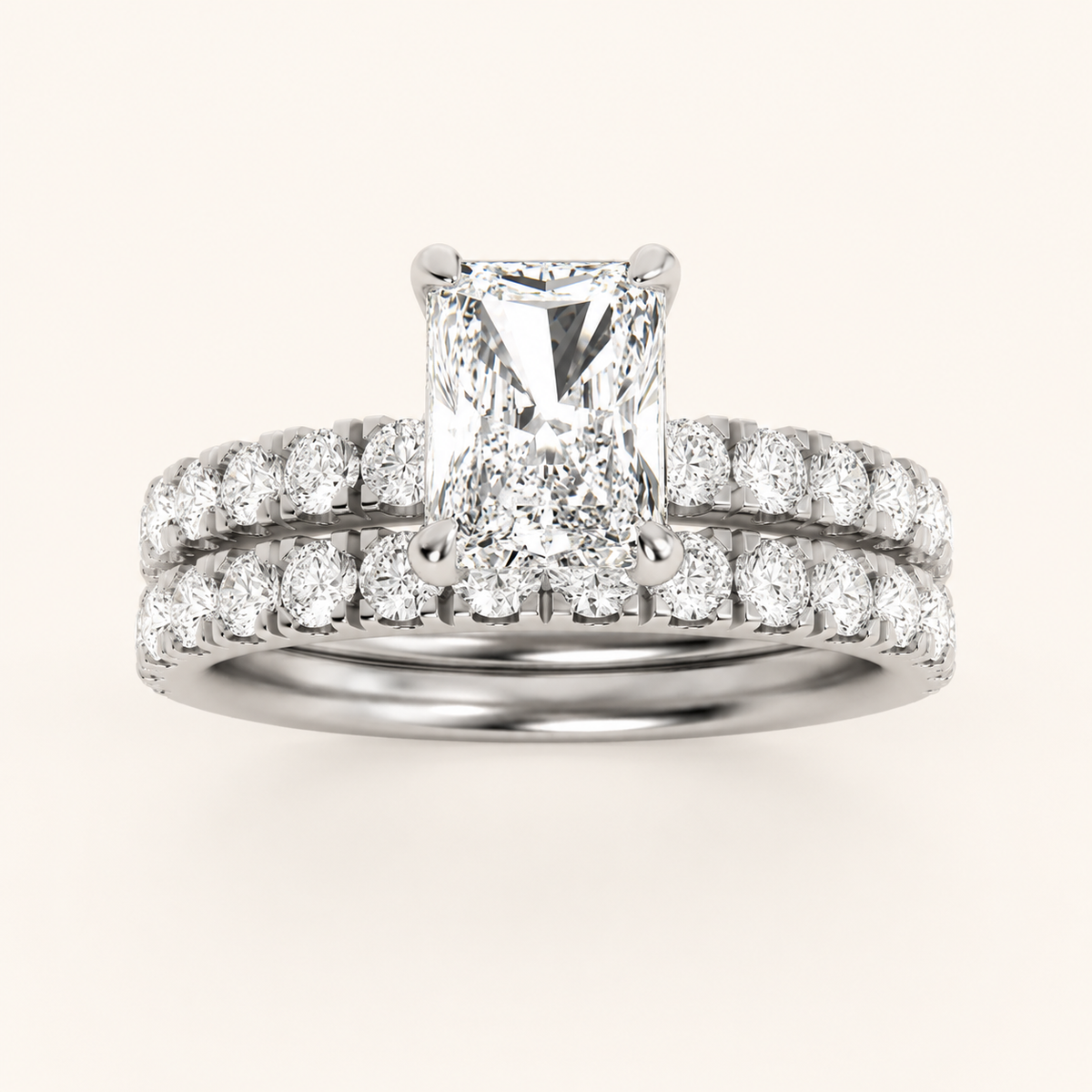 2CT Radiant Cut Lab Grown Diamond Classic Accented Bridal Set