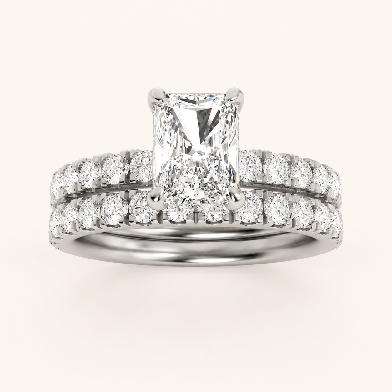 2CT Radiant Cut Lab Grown Diamond Classic Accented Bridal Set
