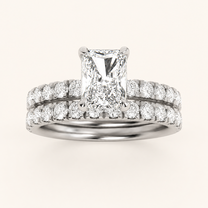 2CT Radiant Cut Lab Grown Diamond Classic Accented Bridal Set