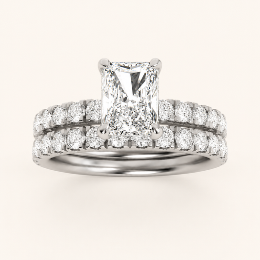 2CT Radiant Cut Lab Grown Diamond Classic Accented Bridal Set
