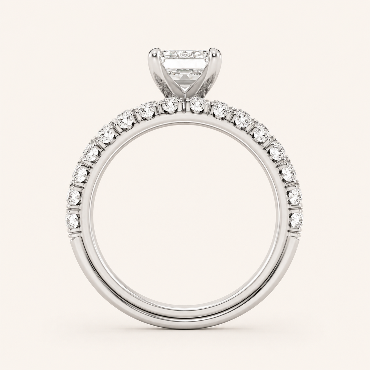 2CT Radiant Cut Lab Grown Diamond Classic Accented Bridal Set