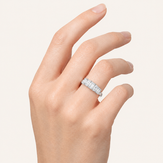 3.00 CT Emerald And Oval Cut Lab Grown Diamond Seven Stone Band Ring