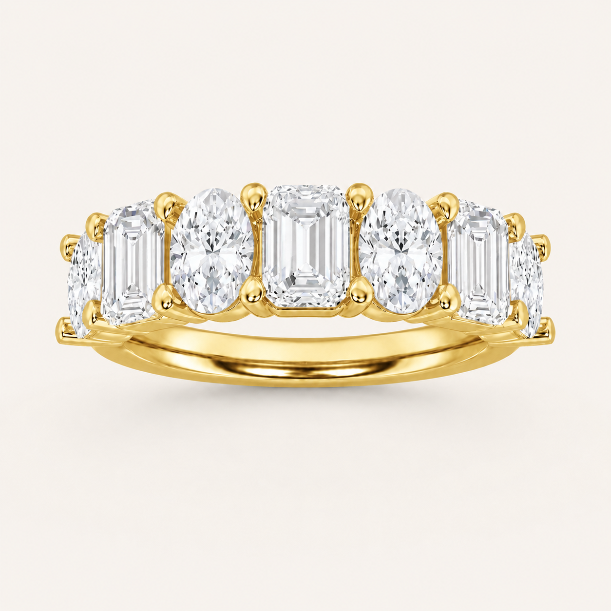 3.00 CT Emerald And Oval Cut Lab Grown Diamond Seven Stone Band Ring