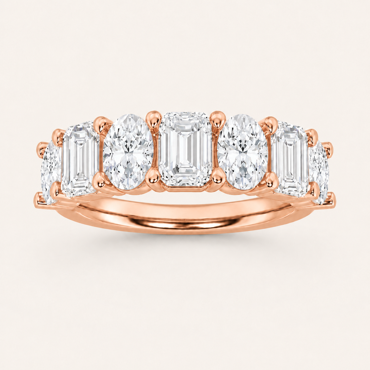 3.00 CT Emerald And Oval Cut Lab Grown Diamond Seven Stone Band Ring