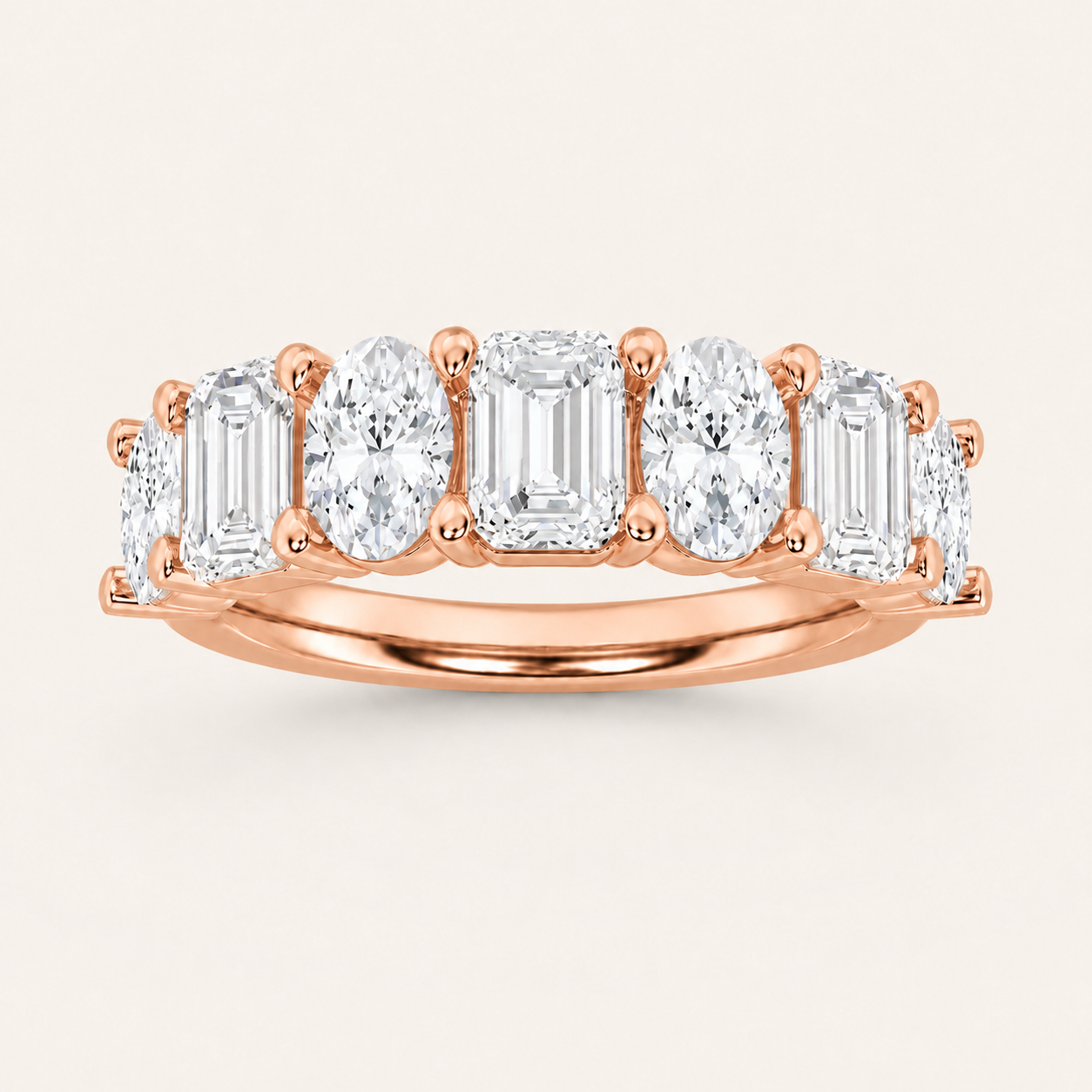 3.00 CT Emerald And Oval Cut Lab Grown Diamond Seven Stone Band Ring