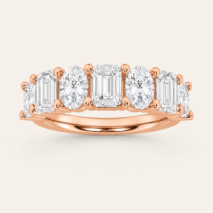 3.00 CT Emerald And Oval Cut Lab Grown Diamond Seven Stone Band Ring