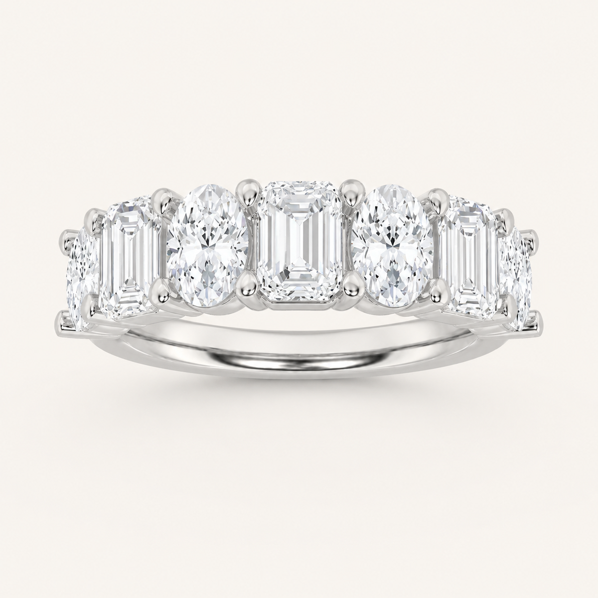 3.00 CT Emerald And Oval Cut Lab Grown Diamond Seven Stone Band Ring